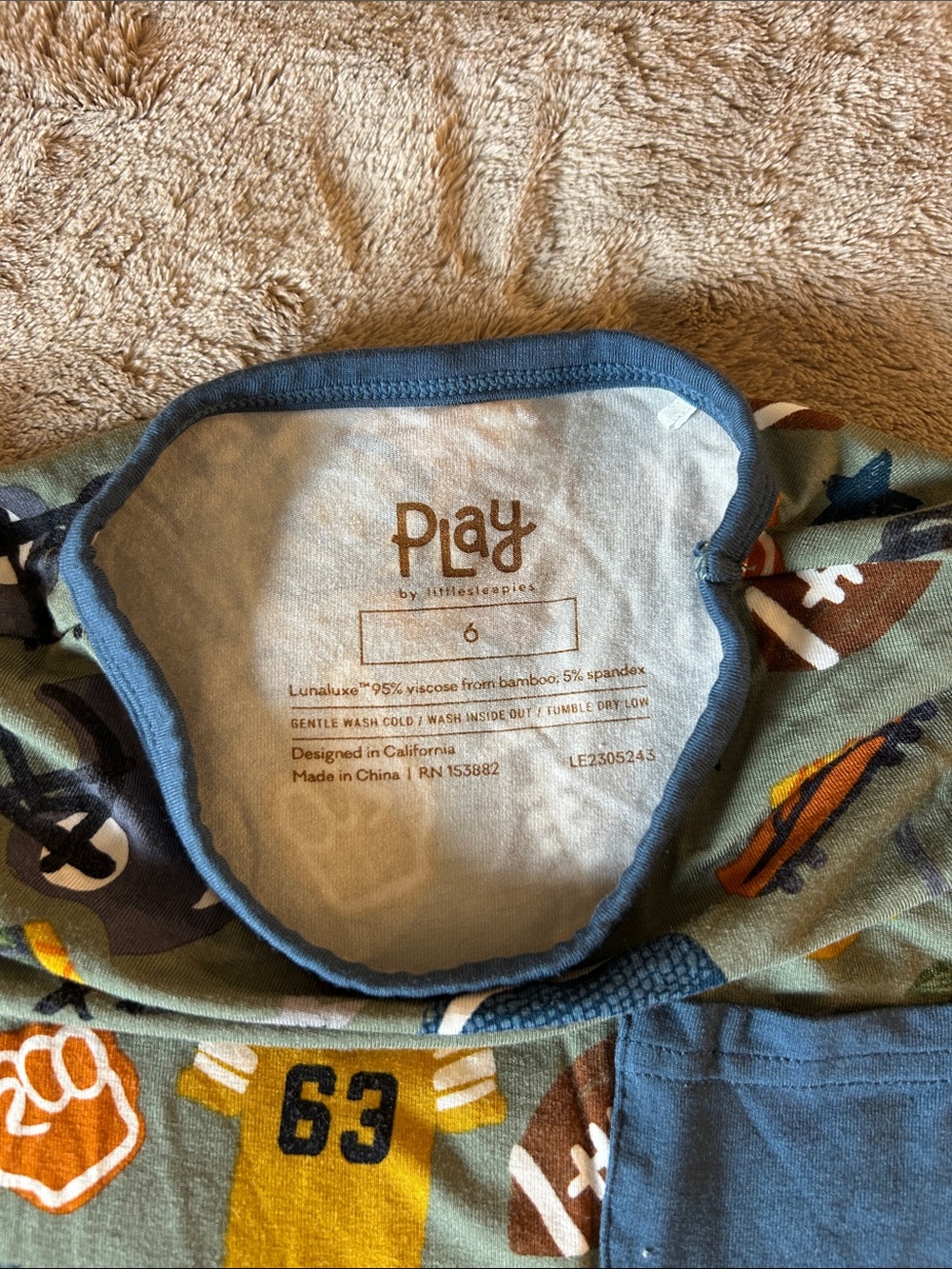Little Sleepies Green Football-Print Pocket Tee with Navy Accents - Picture 2 of 2